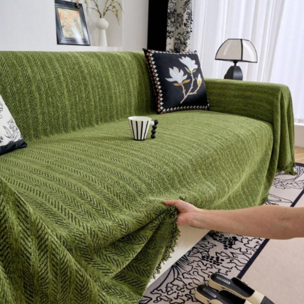 Herringbone Tassel Couch Cover | Chenille Sofa Bedding