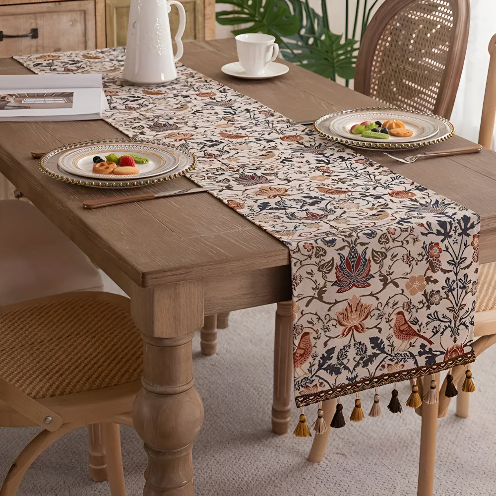 Vintage Floral Table Runner | Bird Pattern
