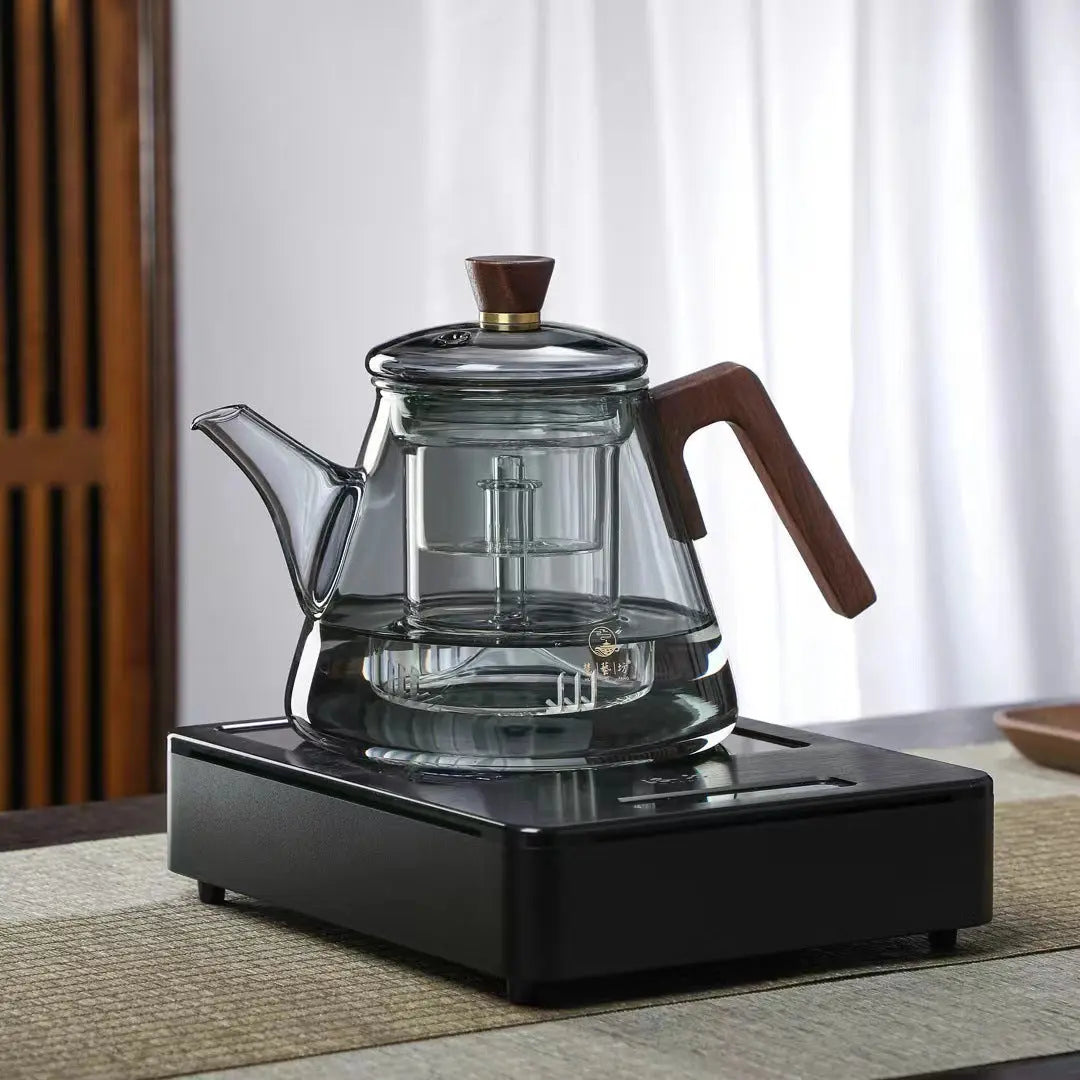 Modern Glass Teapot with Wooden Handle