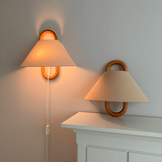 Modern Wall Sconce | Wooden Arm with Pleated Shade