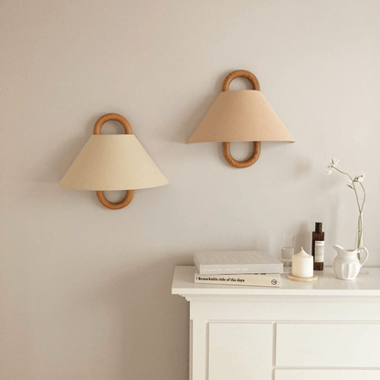 Modern Wall Sconce | Wooden Arm with Pleated Shade