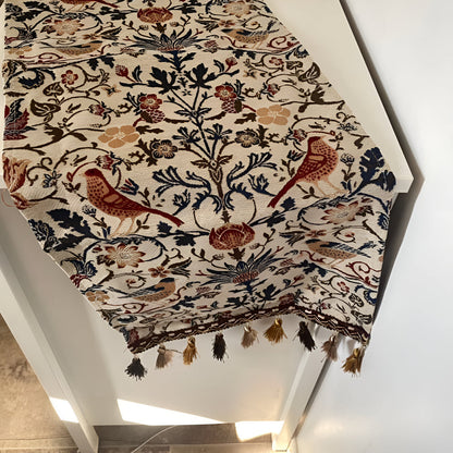 Vintage Floral Table Runner | Bird Pattern