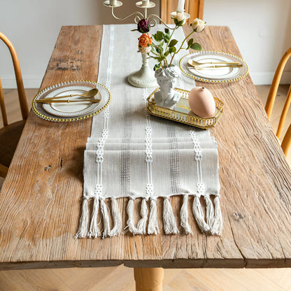 Blue Striped Table Runner | Fabric with Tassels