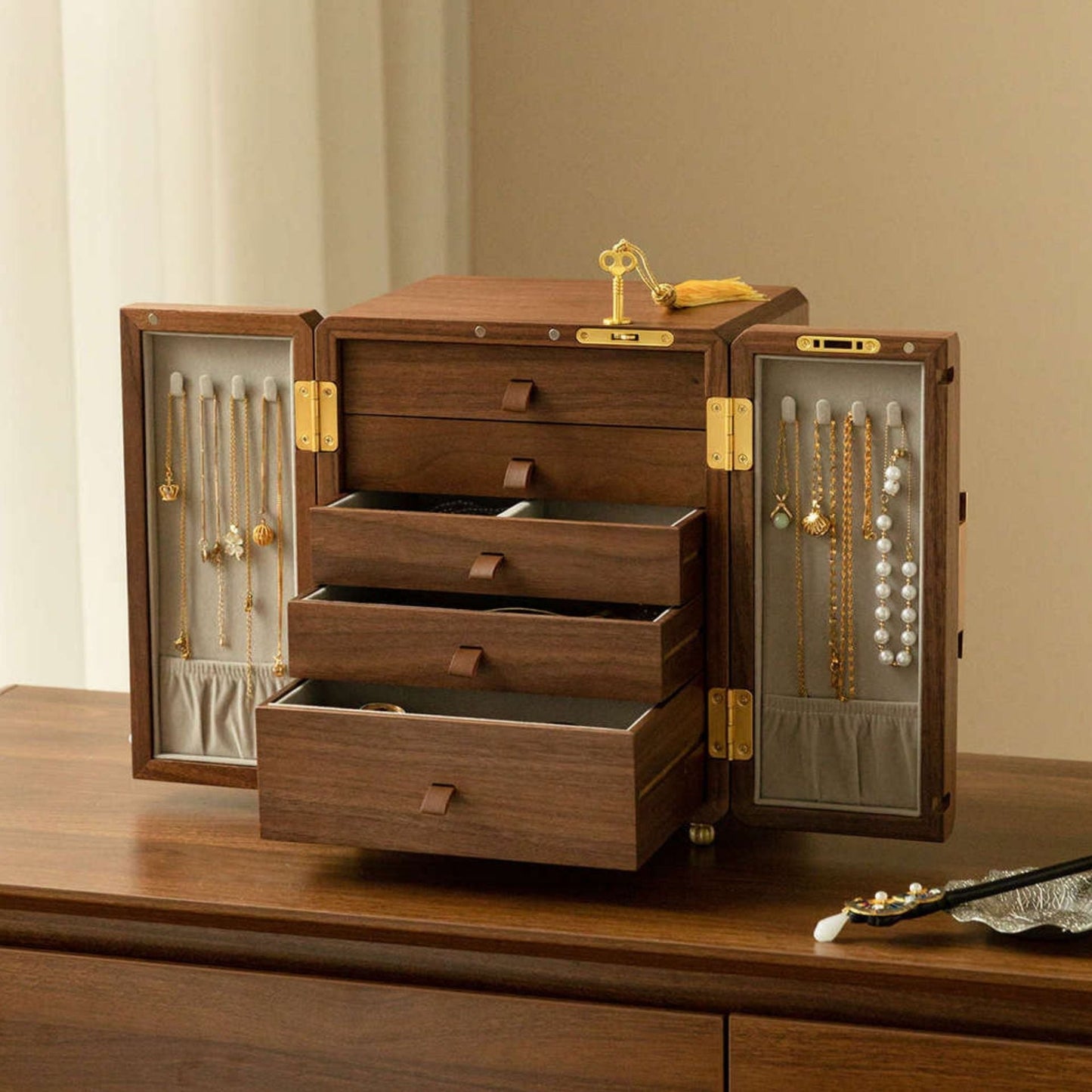 Lockable Wooden Jewelry Storage Cabinet