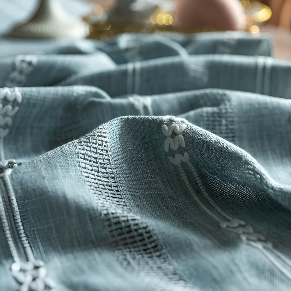 Blue Striped Table Runner | Fabric with Tassels