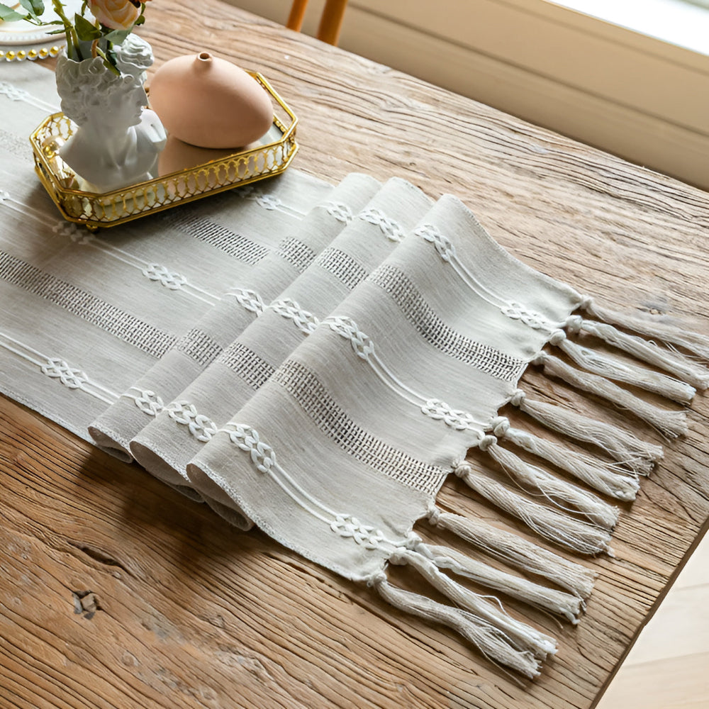 Blue Striped Table Runner | Fabric with Tassels