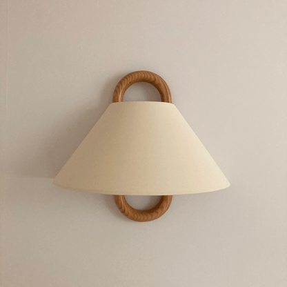 Modern Wall Sconce | Wooden Arm with Pleated Shade