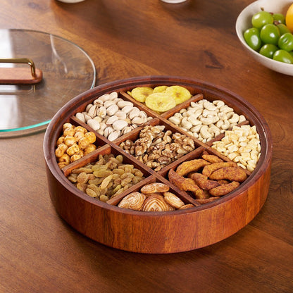 Round Charcuterie Board | Bamboo 9 Compartment Spinner