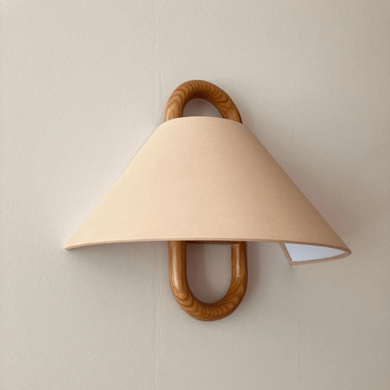 Modern Wall Sconce | Wooden Arm with Pleated Shade
