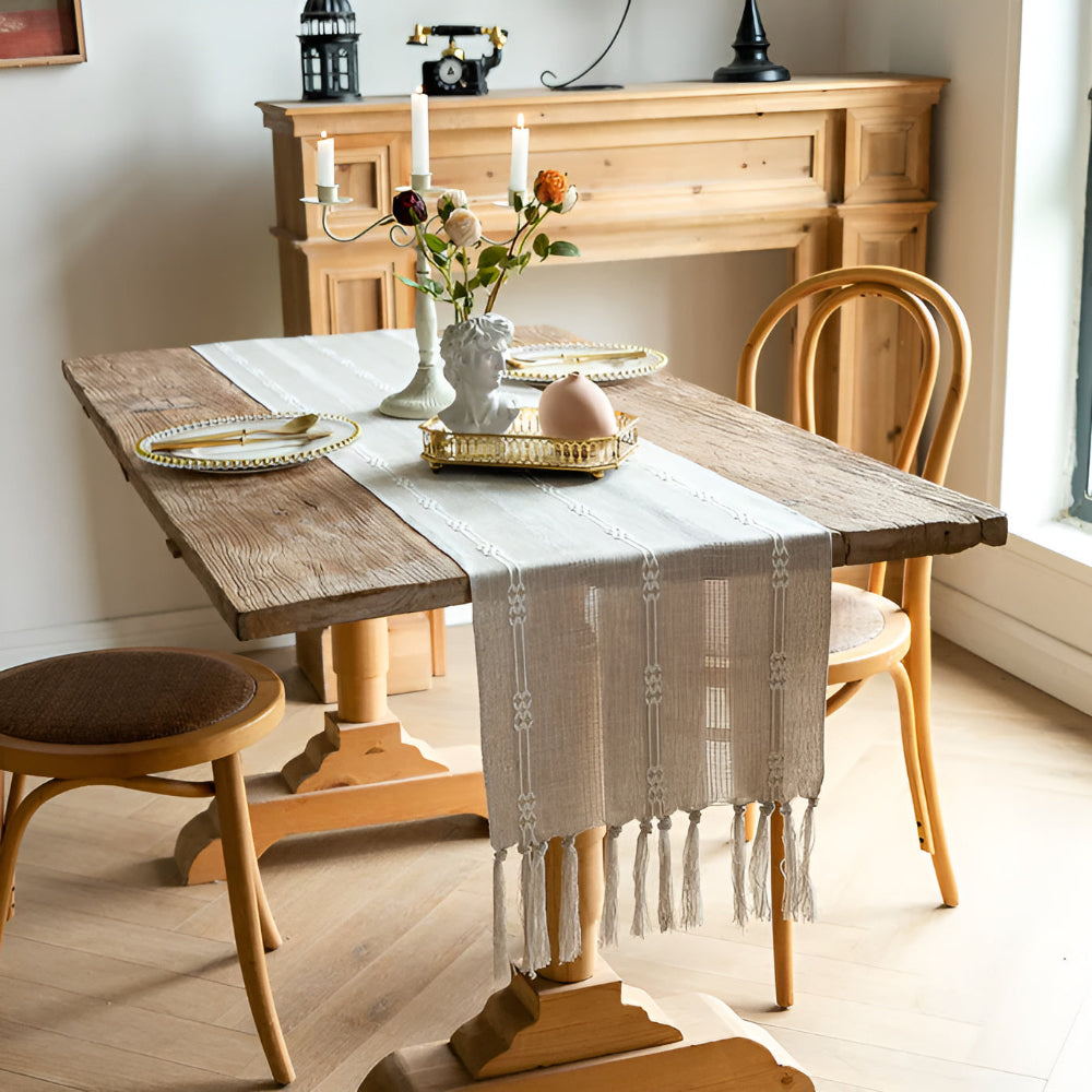 Blue Striped Table Runner | Fabric with Tassels