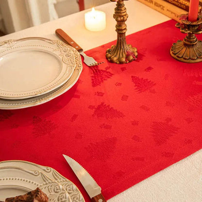 Green Christmas Table Runner | Dark Patterned Fabric