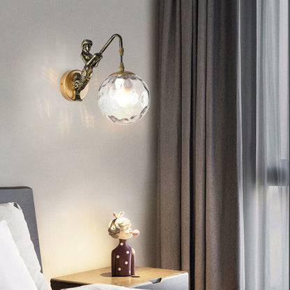 Vintage Wall Sconce | Rustic Metal Arm with Glass Orb