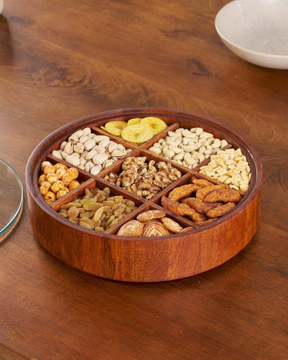 Round Charcuterie Board | Bamboo 9 Compartment Spinner