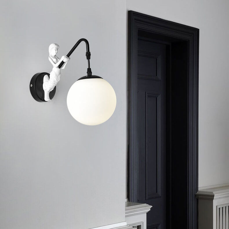 Vintage Wall Sconce | Rustic Metal Arm with Glass Orb