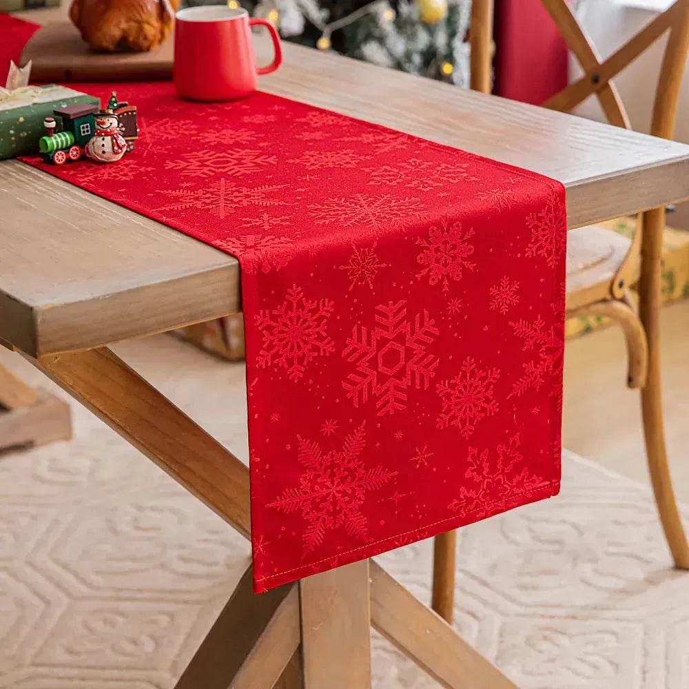Green Christmas Table Runner | Dark Patterned Fabric