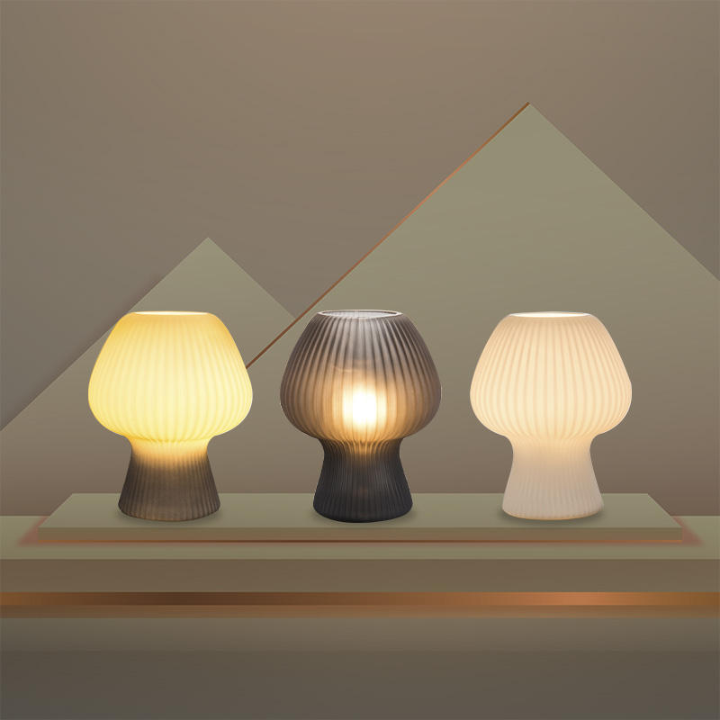Mushroom Table Lamp | Vintage Ribbed Glass Bedside Table Desk Light