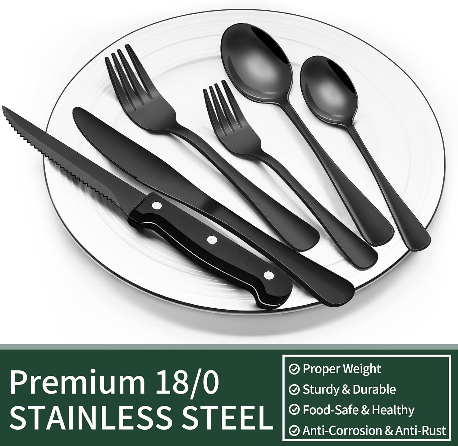 24-Piece Black Stainless Steel Cutlery Set-Round edge-State of Style