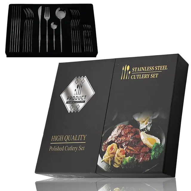 24-piece Stainless Steel Cutlery Set – Aurinox-Black 24-Piece with Gift Box-State of Style