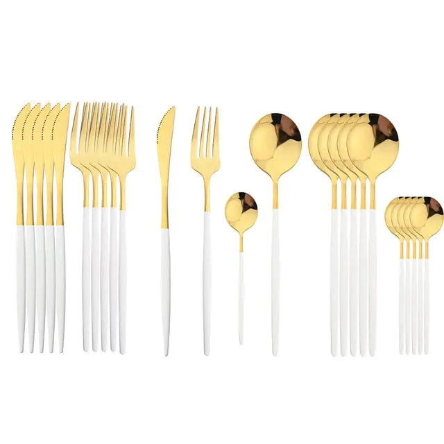 24-piece Stainless Steel Cutlery Set – Aurinox-White Gold-State of Style