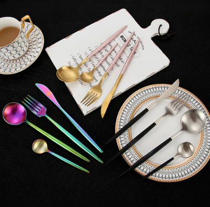24-Piece Stainless Steel Gold-Silver Luxury Cutlery - RoyalGlow-Black-State of Style