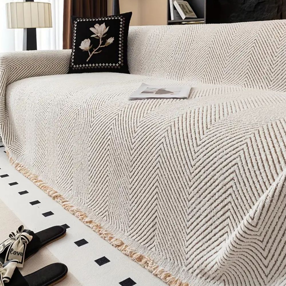 Woven Couch Cover | Striped Herringbone Sofa Bedding