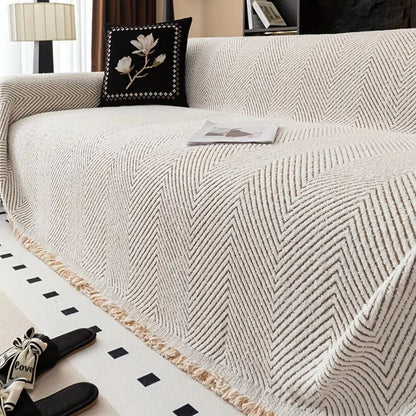 Woven Couch Cover | Striped Herringbone Sofa Bedding