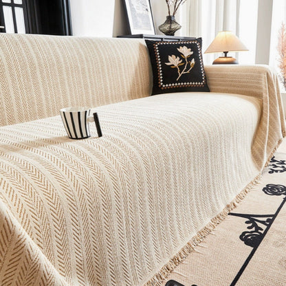 Herringbone Tassel Couch Cover | Chenille Sofa Bedding