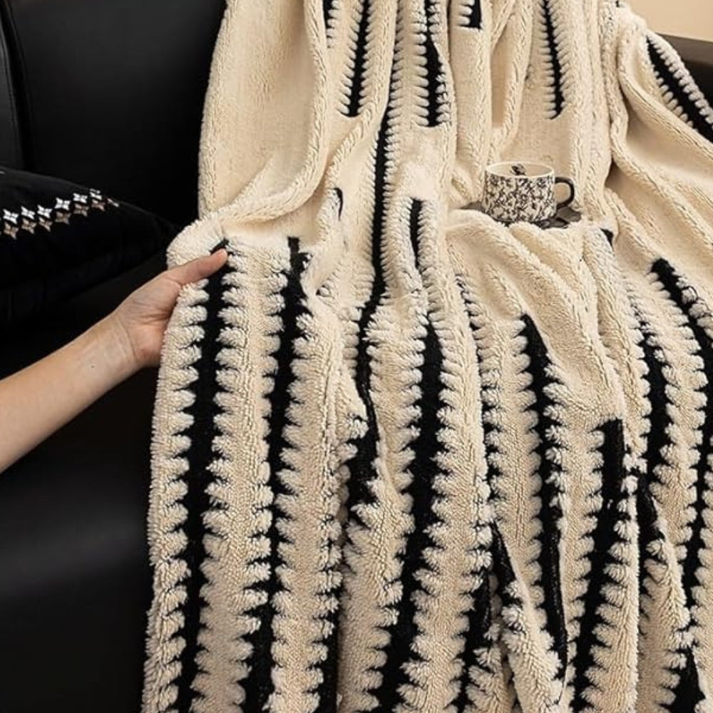 Striped Fringed Couch Cover | Plush Tufted Sofa Bedding