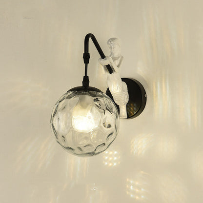 Vintage Wall Sconce | Rustic Metal Arm with Glass Orb