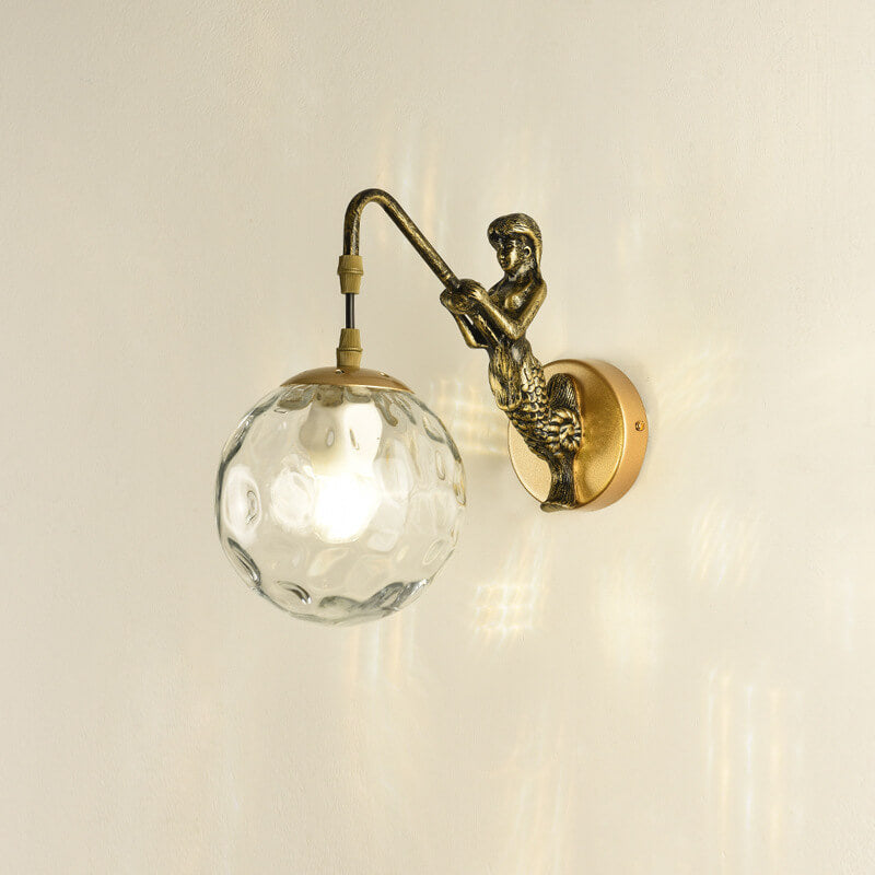 Vintage Wall Sconce | Rustic Metal Arm with Glass Orb