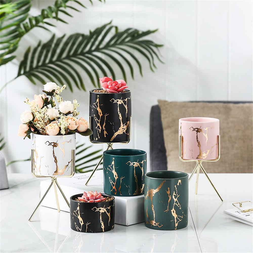 Geometric Marble Ceramic Planter Pot