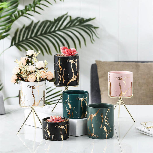 Geometric Marble Ceramic Planter Pot