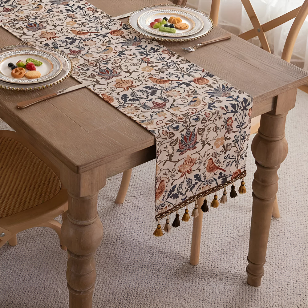 Vintage Floral Table Runner | Bird Pattern