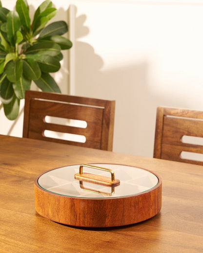 Round Charcuterie Board | Bamboo 9 Compartment Spinner