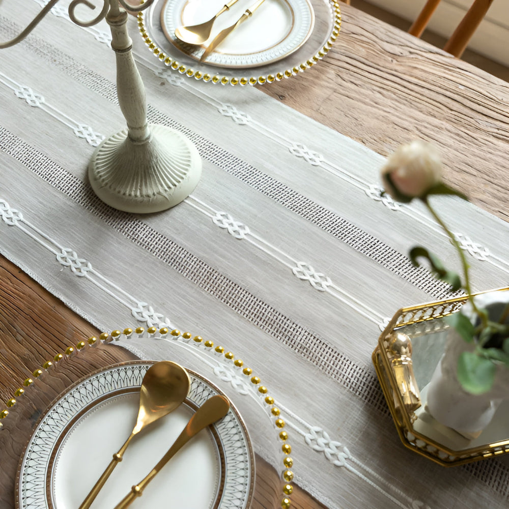 Blue Striped Table Runner | Fabric with Tassels