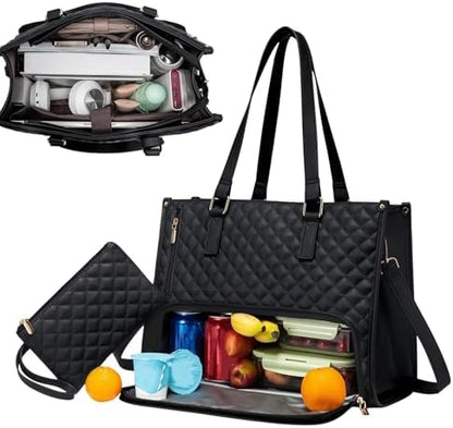 2-in-1 Insulated Lunch Bag Tote | Quilted Laptop Cooler