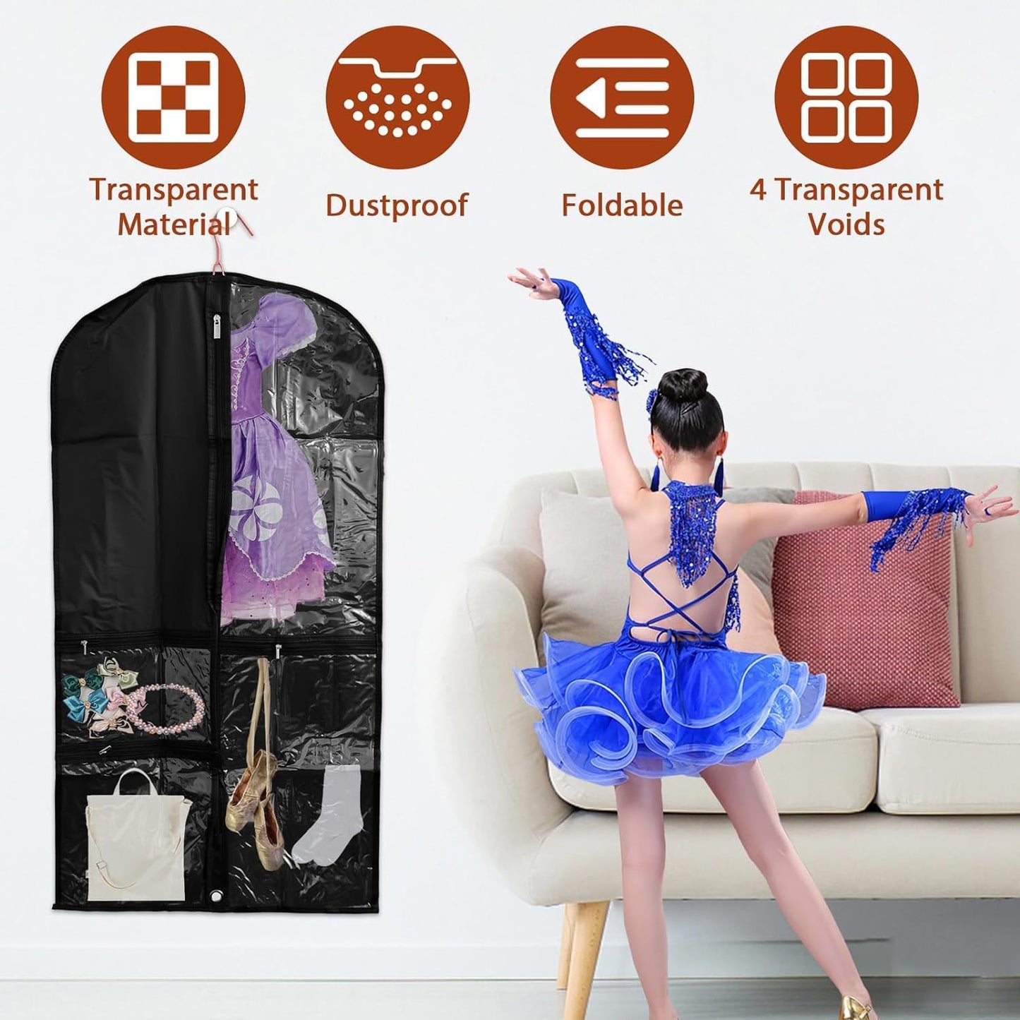5-Pack Dance Garment Bag | Hanging Costume Storage with Pockets