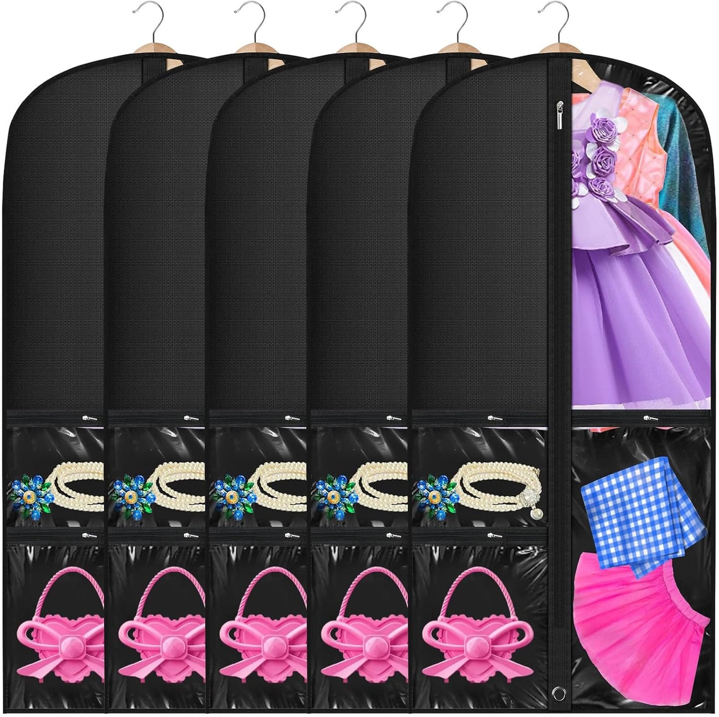 5-Pack Dance Garment Bag | Hanging Costume Storage with Pockets