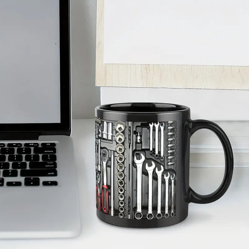 Mechanic Ceramic Coffee Cup | Socket and Wrench Print