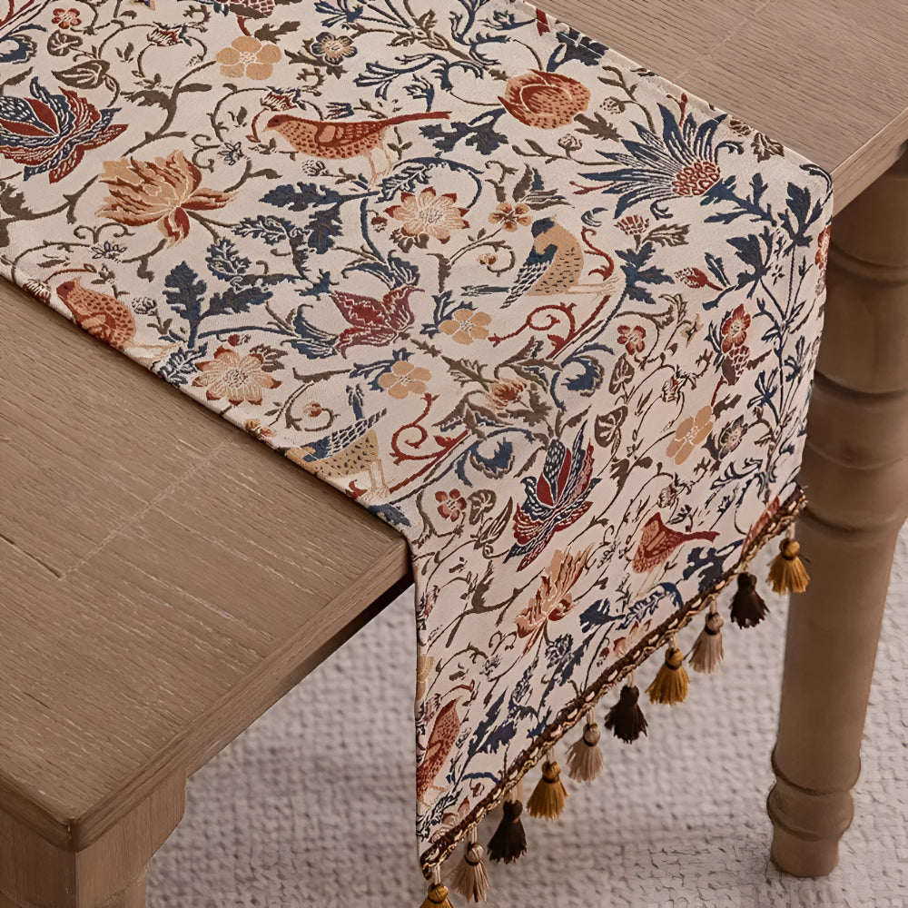 Vintage Floral Table Runner | Bird Pattern