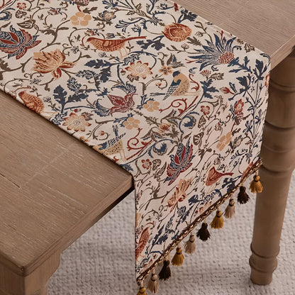 Vintage Floral Table Runner | Bird Pattern