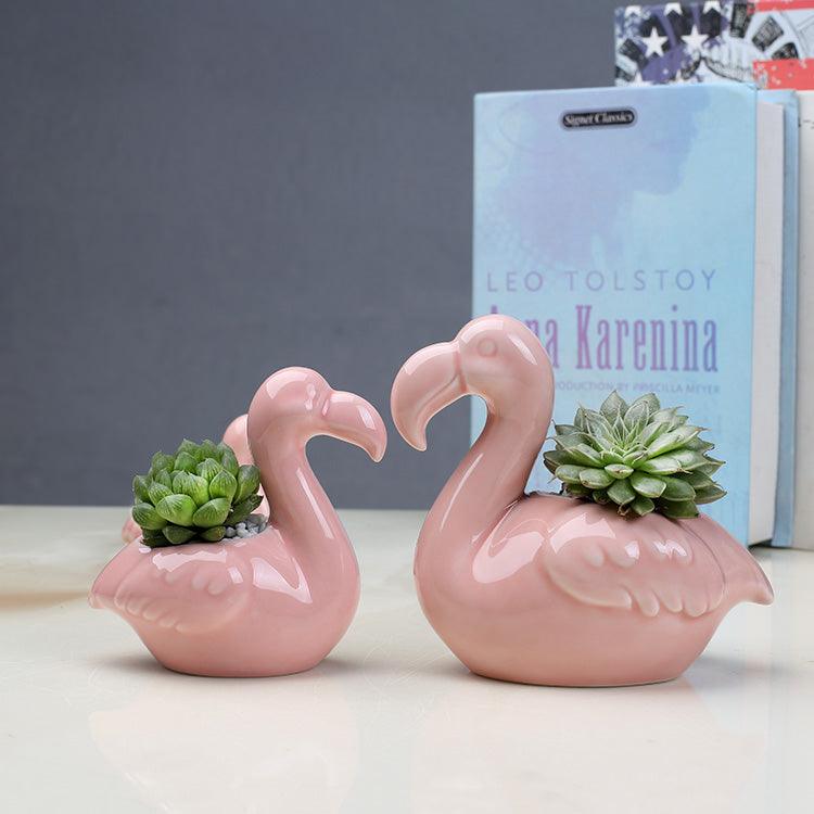 2-Piece Pink Flamingo Succulent Planter Set
