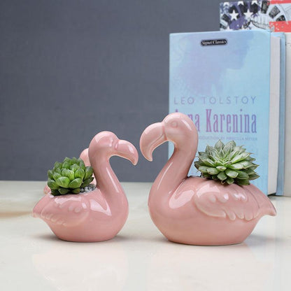 2-Piece Pink Flamingo Succulent Planter Set