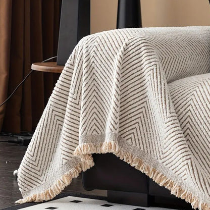 Woven Couch Cover | Striped Herringbone Sofa Bedding