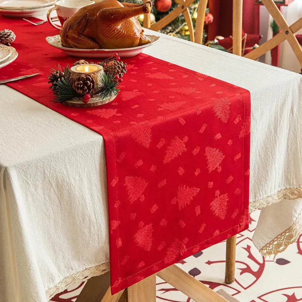 Green Christmas Table Runner | Dark Patterned Fabric