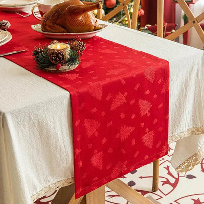 Green Christmas Table Runner | Dark Patterned Fabric