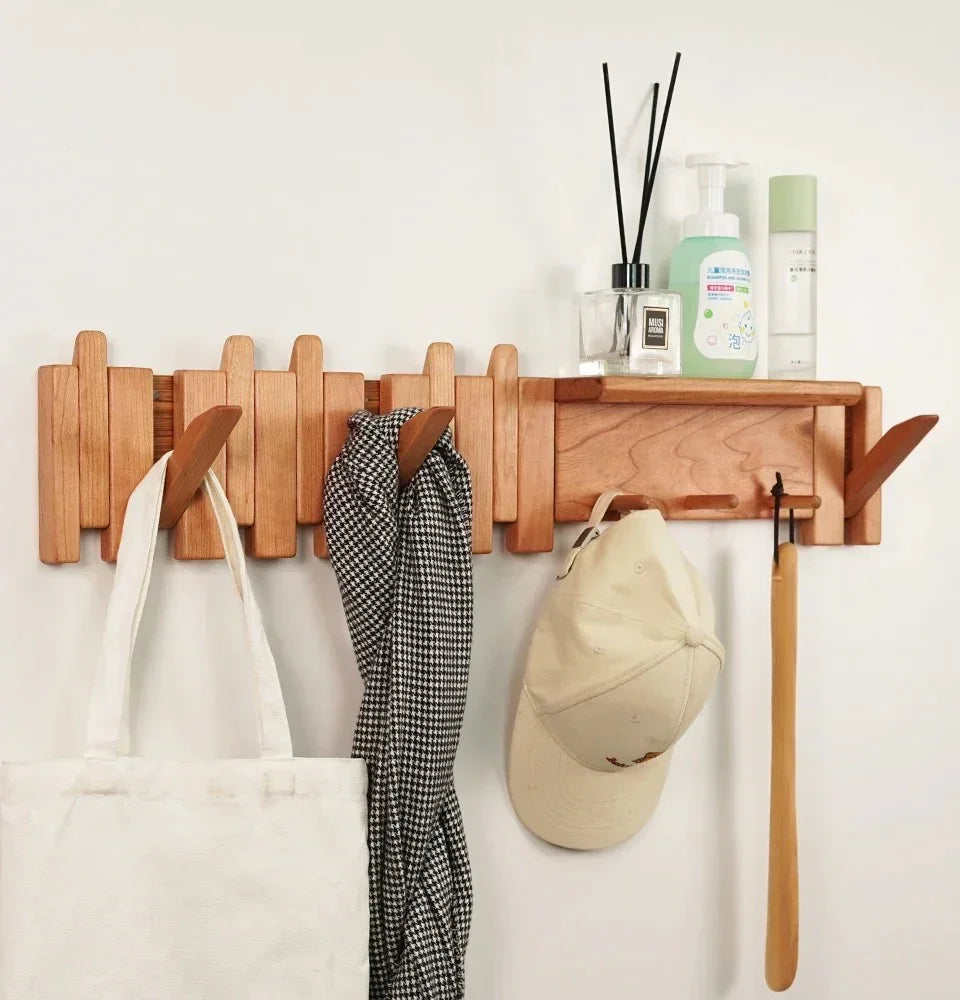 Dark Wood Entryway Wall Coat Rack