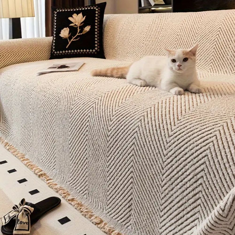 Woven Couch Cover | Striped Herringbone Sofa Bedding