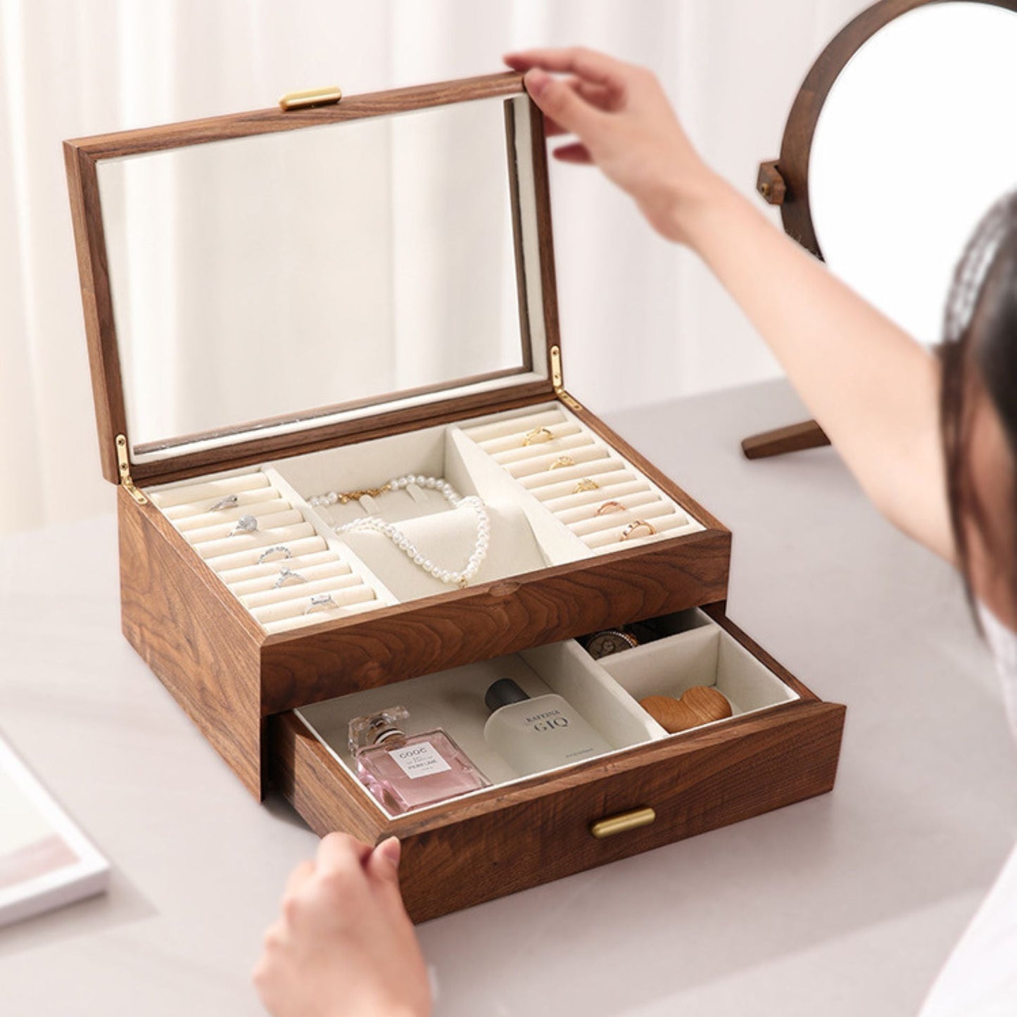 Walnut Jewelry Box with Necklace Organizer