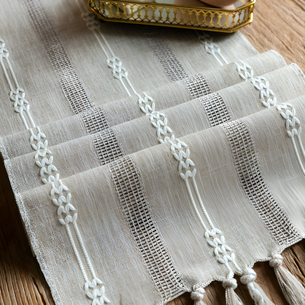 Blue Striped Table Runner | Fabric with Tassels